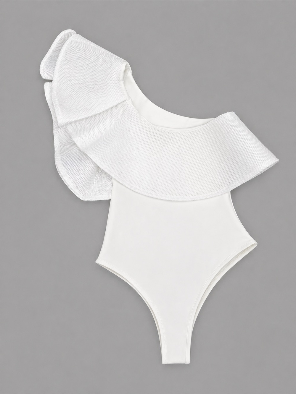 White One-Shoulder Ruffle One-Piece Bodysuit